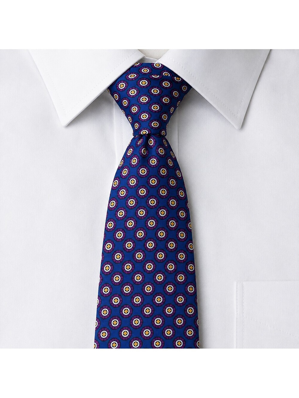 Men's Blue Patterned Silk Tie with Circular Design